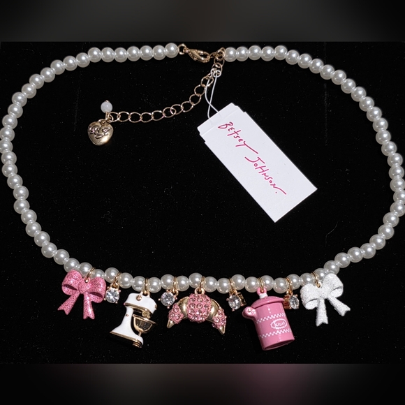 Betsey Johnson Jewelry - NWT Betsey Johnson Faux Pearl Necklace with Baking Charms